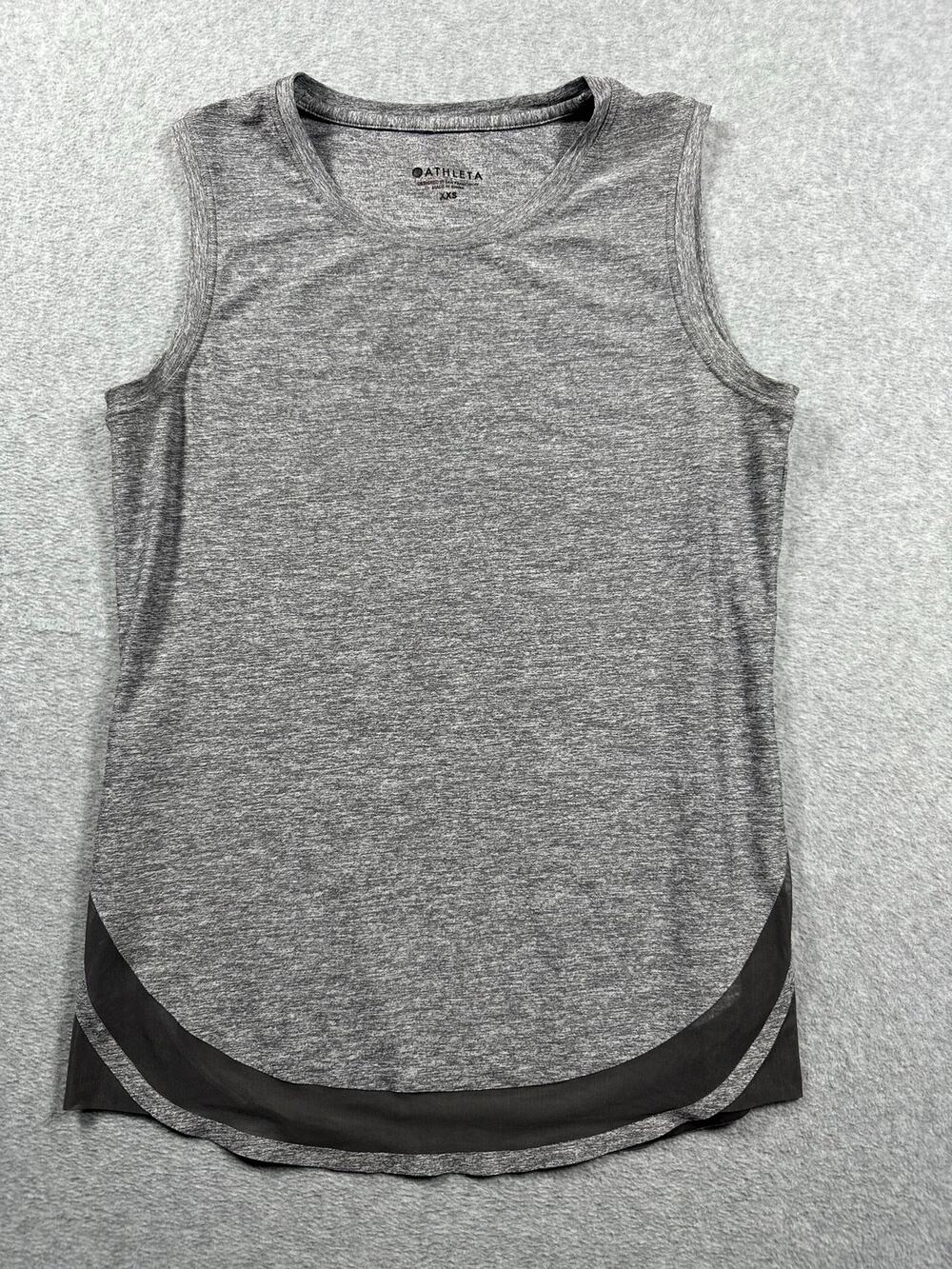 Athleta Cadence Tank Top Women's SZ XXS Heather Gray Activewear Curved Mesh Hem